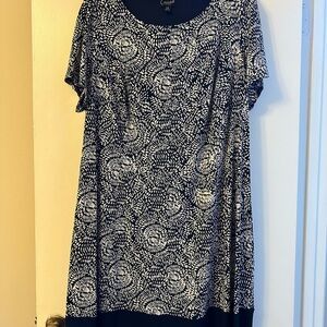 Connected Apparel Navy and White Leaf Print Blouse